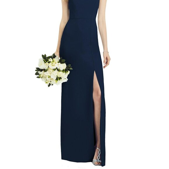 After Six 6822...Spaghetti Strap V-Back Crepe Gown...Midnight...Sz 2 - Picture 2 of 6